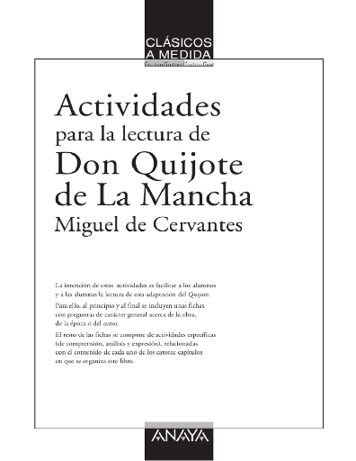 [8421728336721] ACTIVIDADES PARA LA LECTURA DE DON QUIJOTE DE LA MANCHA